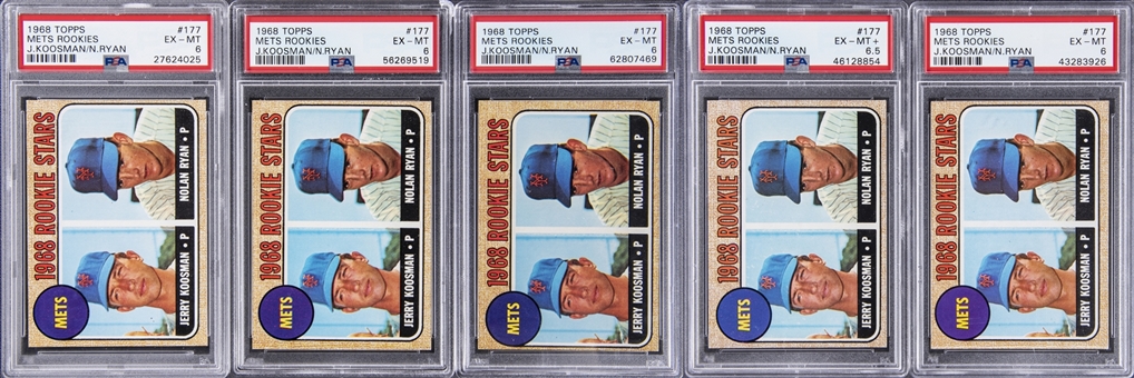 1968 Topps #177 Nolan Ryan Rookie Cards PSA EX-MT 6 and PSA EX-MT+ 6.5 Collection (5)